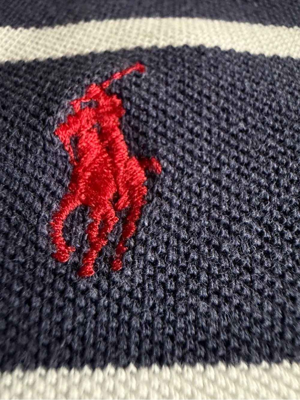 Polo Ralph Lauren Striped Polo Shirt M Navy White Cotton Red Pony